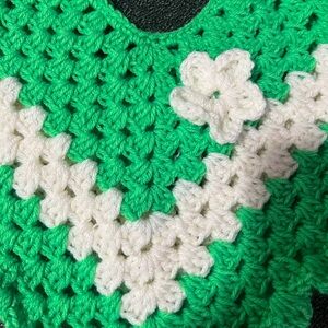 Green and White Floral Crochet poncho